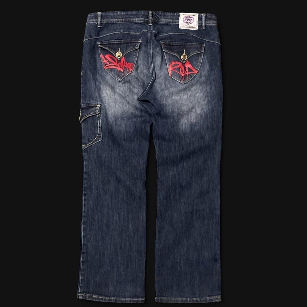 Ecko Red dark washed blue jeans boot stretch cargo pocket vtg y2k 18(38x31)